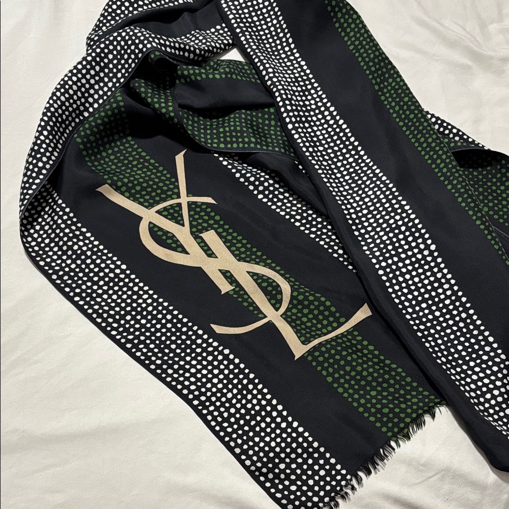 YSL Black and Green Polka Dot Scarf - Picture 3 of 5